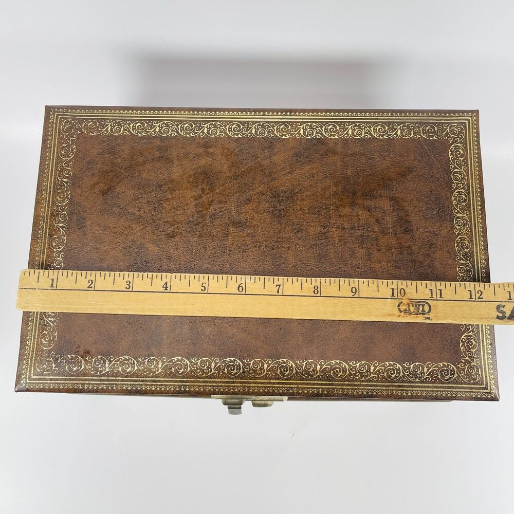 VTG MELE 4-Tier Jewelry Box MCM Mid-Century Faux Leather Satin Gold Velvet w KEY - Picture 2 of 16